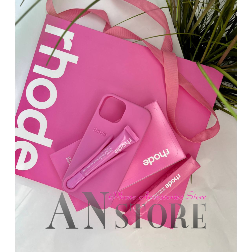 Чохол Rhode на айфон 12 про в рожевому кольорі Shortcake з блиском для губ